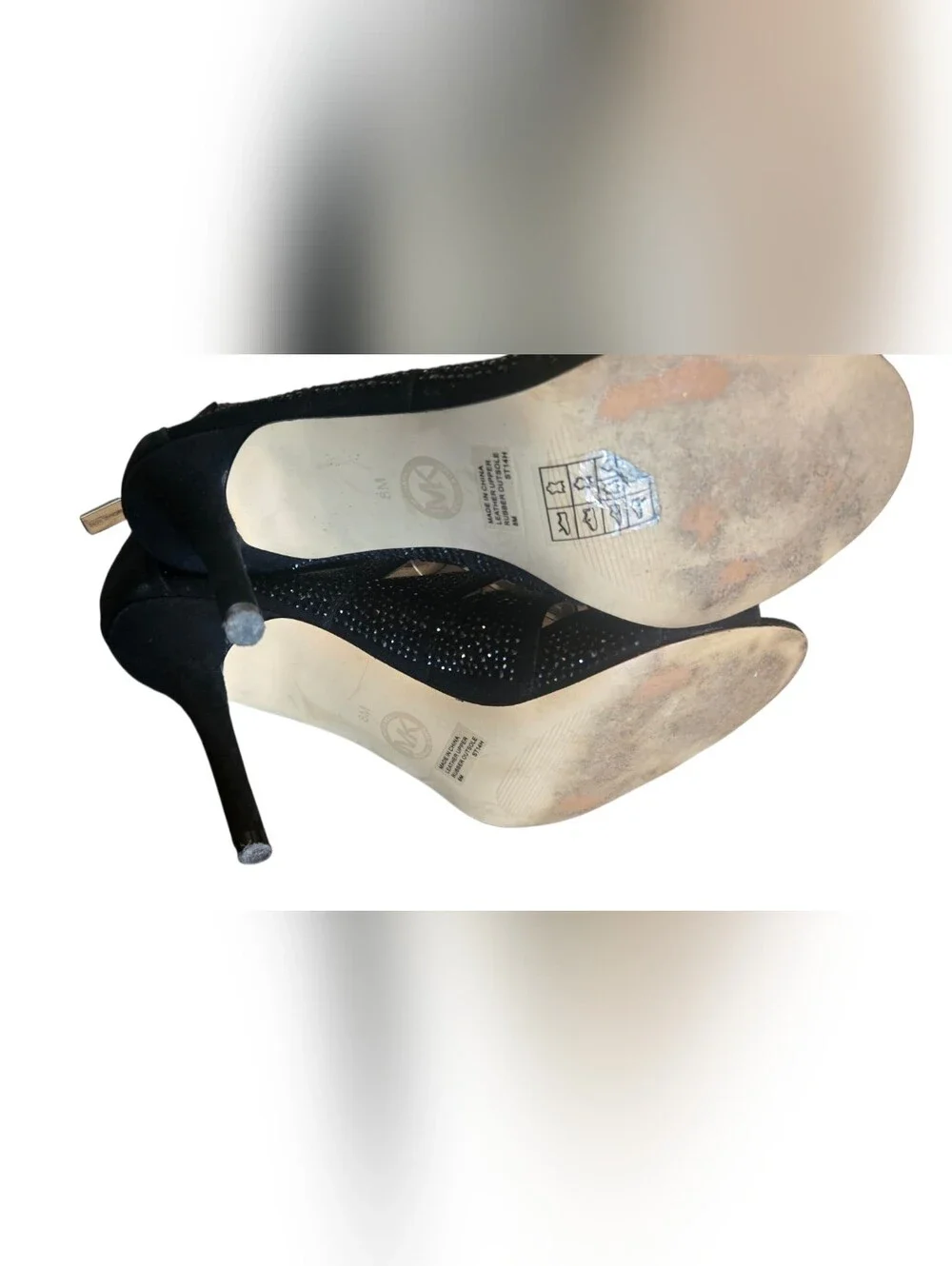 Michael Kors Black Crystal Strappy Cage Heels Sz 8M